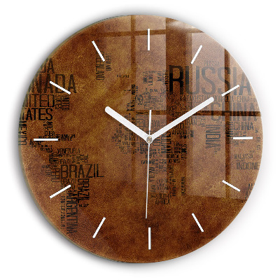Wanduhr glas rund Karte mit Ländernamen