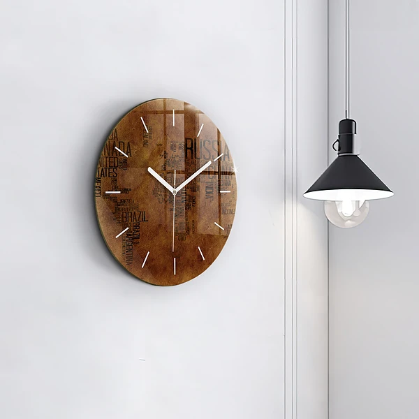 Wanduhr glas rund Karte mit Ländernamen