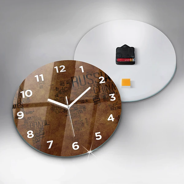 Wanduhr glas rund Karte mit Ländernamen