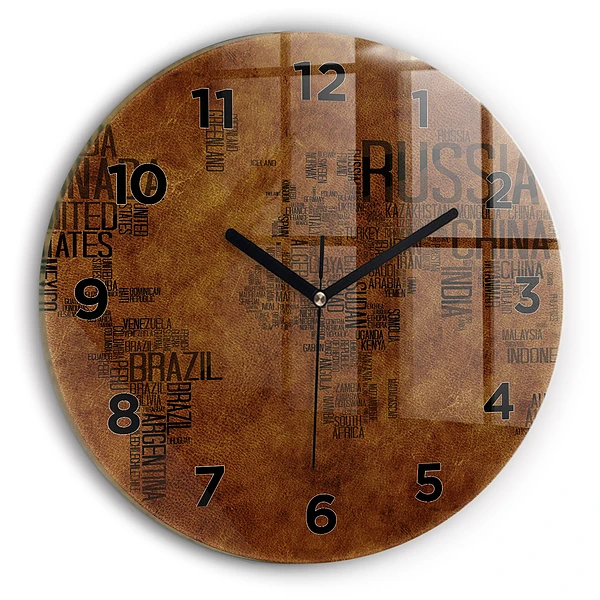 Wanduhr glas rund Karte mit Ländernamen