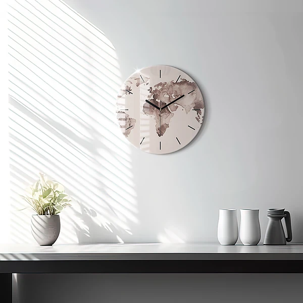 Wanduhr rund Aquarellkarte der Welt