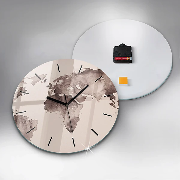 Wanduhr rund Aquarellkarte der Welt