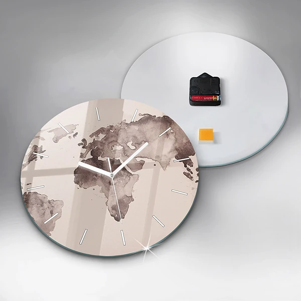 Wanduhr rund Aquarellkarte der Welt