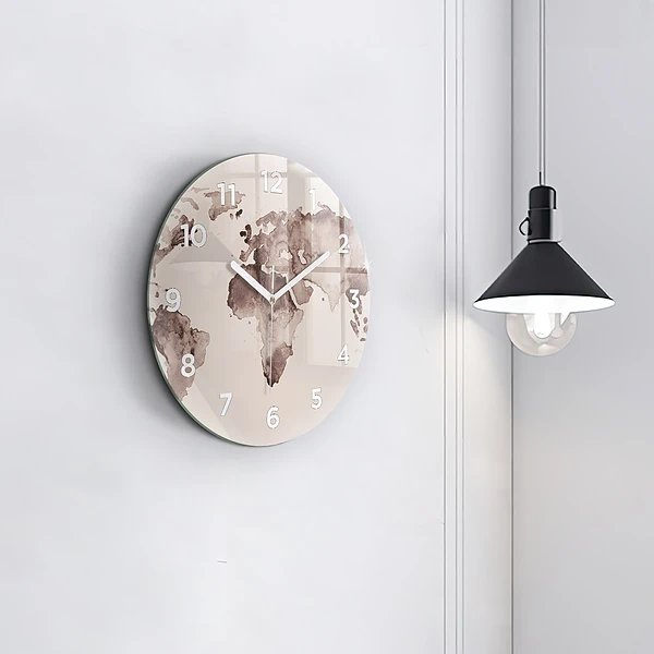 Wanduhr rund Aquarellkarte der Welt