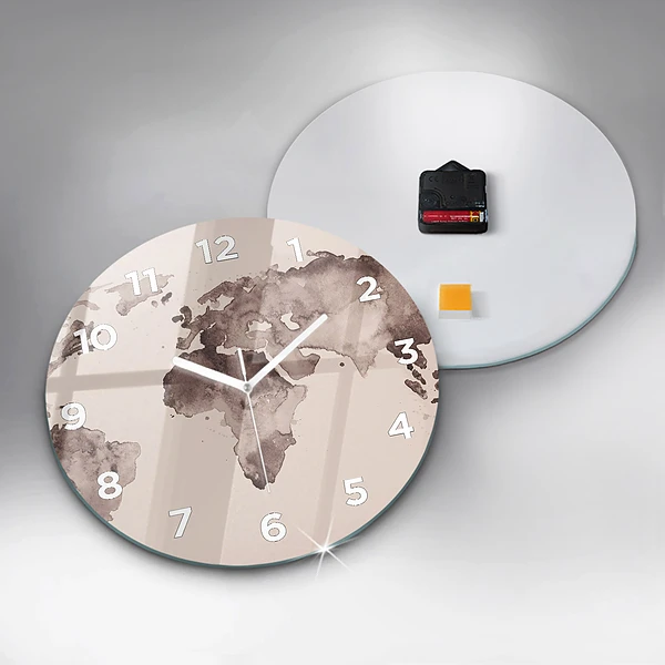 Wanduhr rund Aquarellkarte der Welt