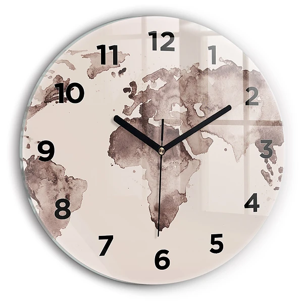 Wanduhr rund Aquarellkarte der Welt