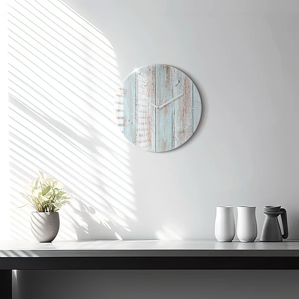 Wanduhr glas rund Pastell Holz