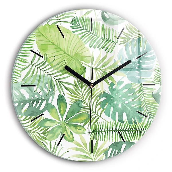 Wanduhr rund mit motiv Grüne Blätter