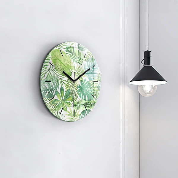 Wanduhr rund mit motiv Grüne Blätter