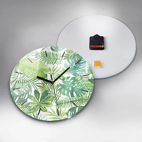 Wanduhr rund mit motiv Grüne Blätter