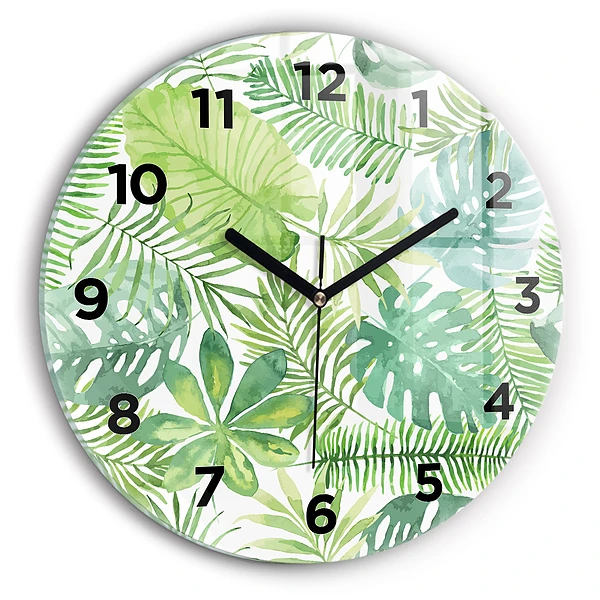 Wanduhr rund mit motiv Grüne Blätter