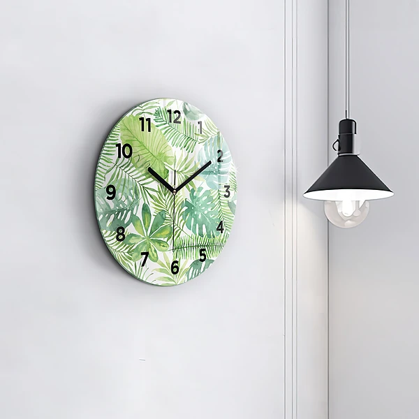 Wanduhr rund mit motiv Grüne Blätter