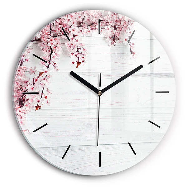 Wanduhr glas rund Frühlingsblumen