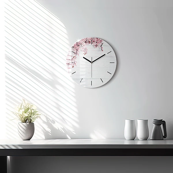 Wanduhr glas rund Frühlingsblumen