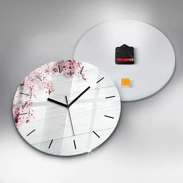 Wanduhr glas rund Frühlingsblumen