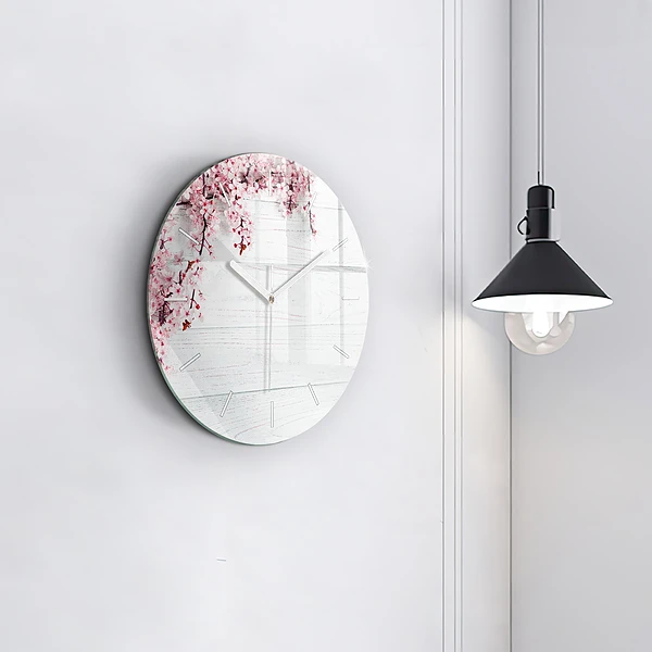 Wanduhr glas rund Frühlingsblumen