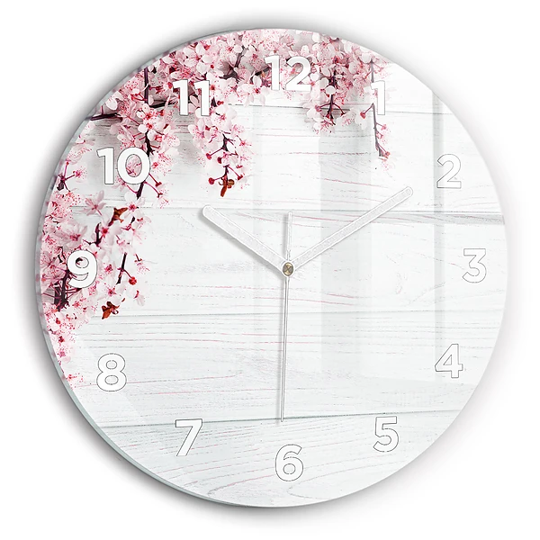 Wanduhr glas rund Frühlingsblumen