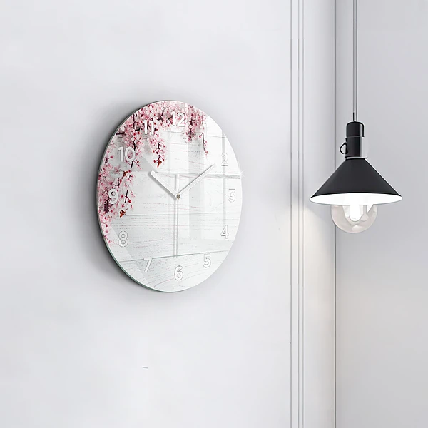 Wanduhr glas rund Frühlingsblumen