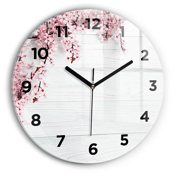 Wanduhr glas rund Frühlingsblumen