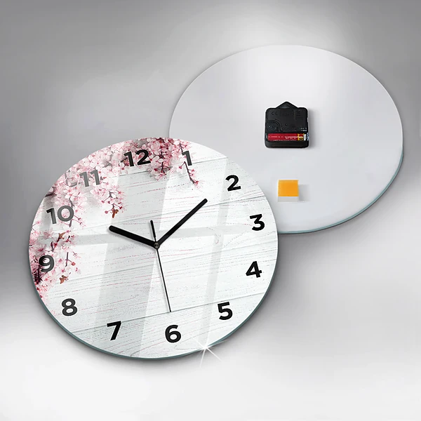 Wanduhr glas rund Frühlingsblumen