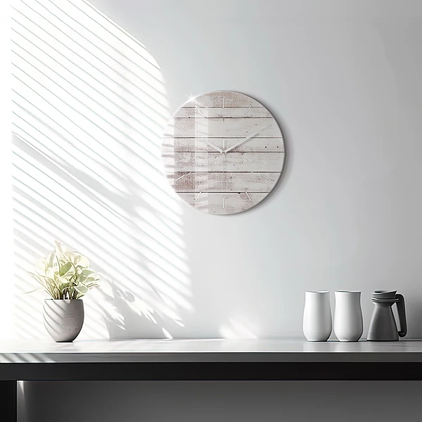 Wanduhr rund Helle Holzbretter