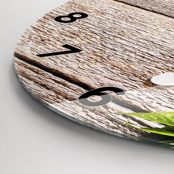 Wanduhr glas rund Blumen auf Holz