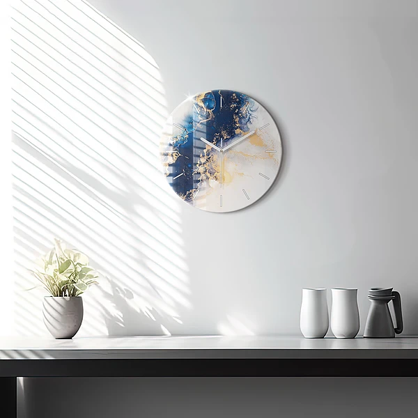 Wanduhr glas rund Marmoriertes Muster
