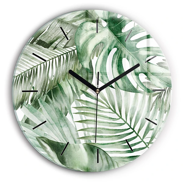 Wanduhr rund mit motiv Gemalte Pflanzenblätter
