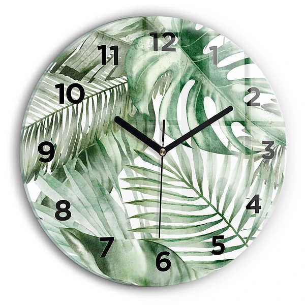 Wanduhr rund mit motiv Gemalte Pflanzenblätter