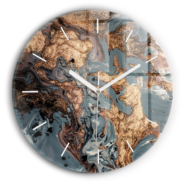 Wanduhr glas rund Abstrakte Marmor-Gold-Abstraktion