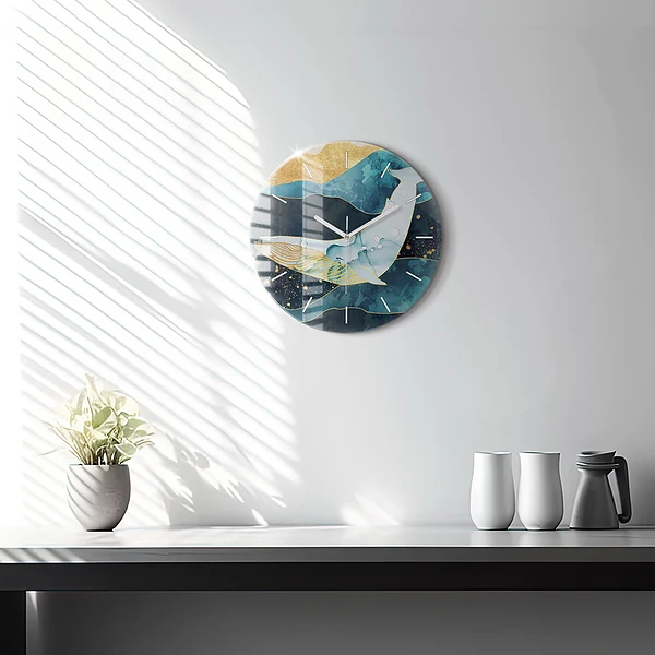 Wanduhr glas rund Abstrakter Wal