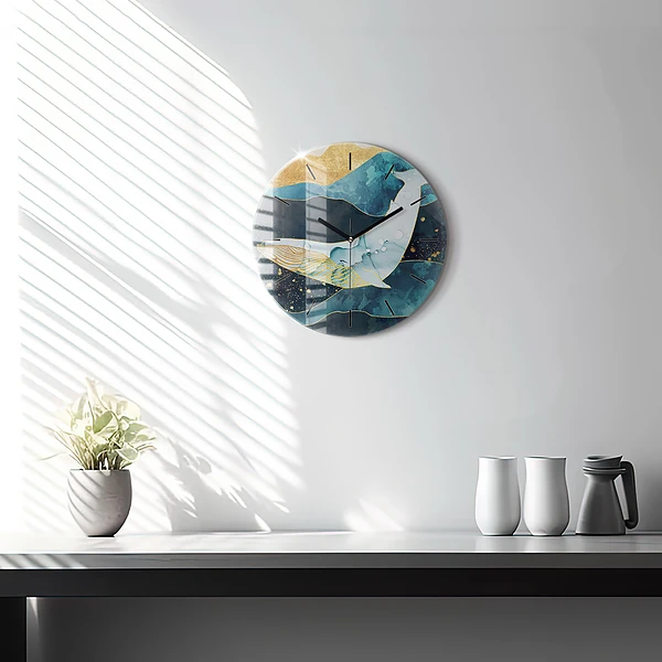 Wanduhr glas rund Abstrakter Wal