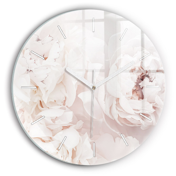 Wanduhr glas rund Pfingstrosenblüten
