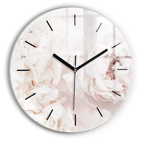 Wanduhr glas rund Pfingstrosenblüten