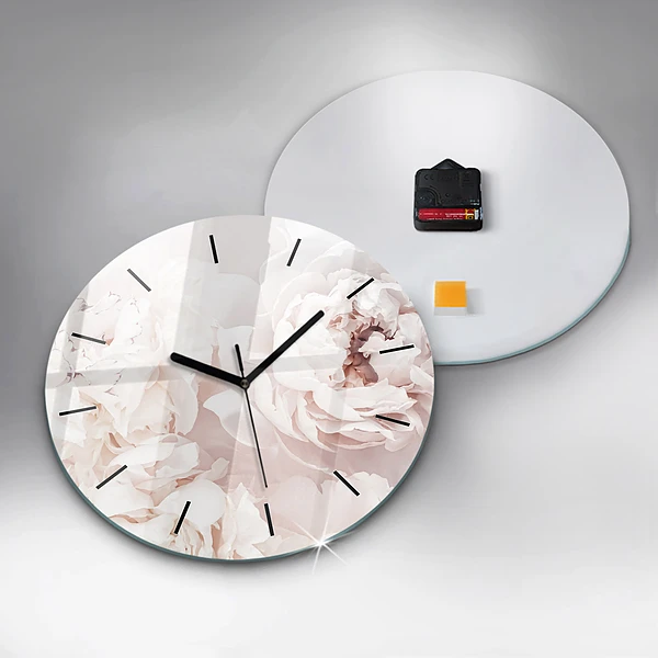 Wanduhr glas rund Pfingstrosenblüten