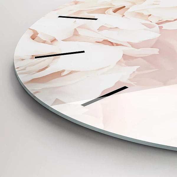 Wanduhr glas rund Pfingstrosenblüten