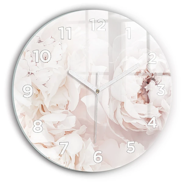 Wanduhr glas rund Pfingstrosenblüten