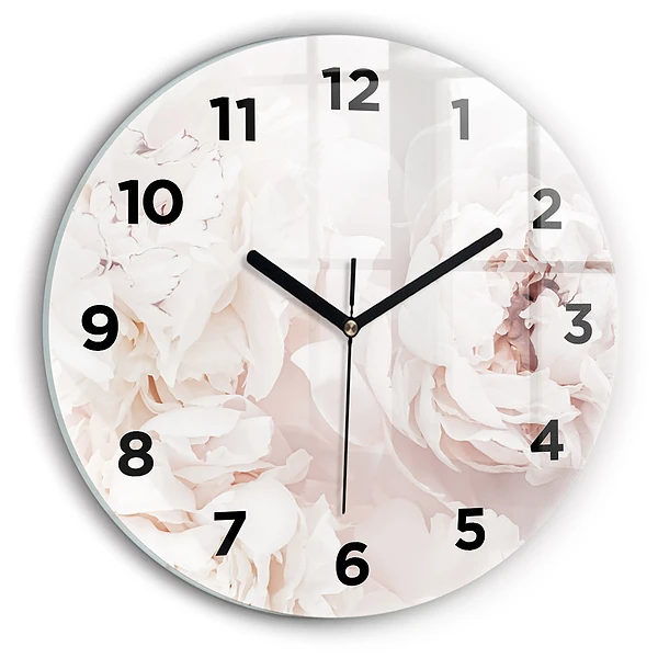 Wanduhr glas rund Pfingstrosenblüten