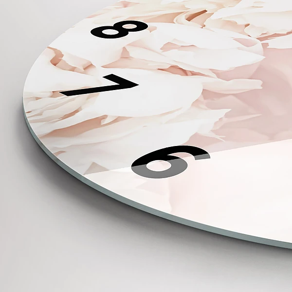 Wanduhr glas rund Pfingstrosenblüten