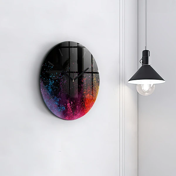 Wanduhr glas rund Explosion der Farben