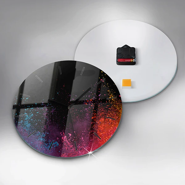 Wanduhr glas rund Explosion der Farben