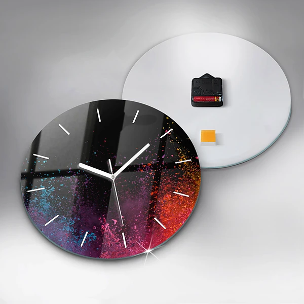 Wanduhr glas rund Explosion der Farben
