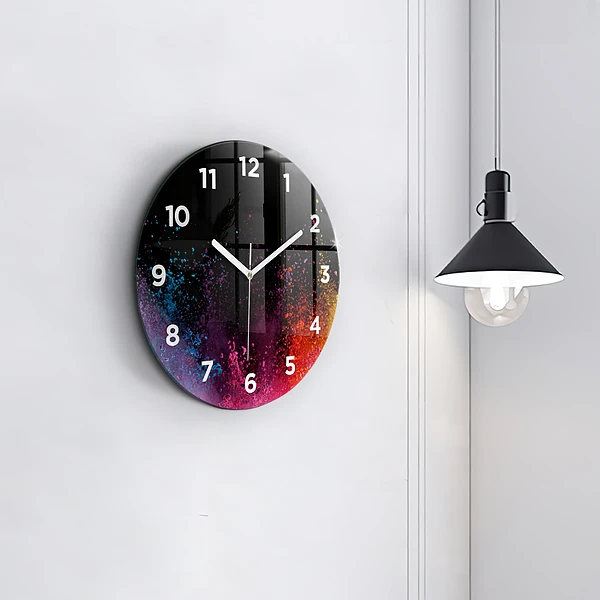 Wanduhr glas rund Explosion der Farben