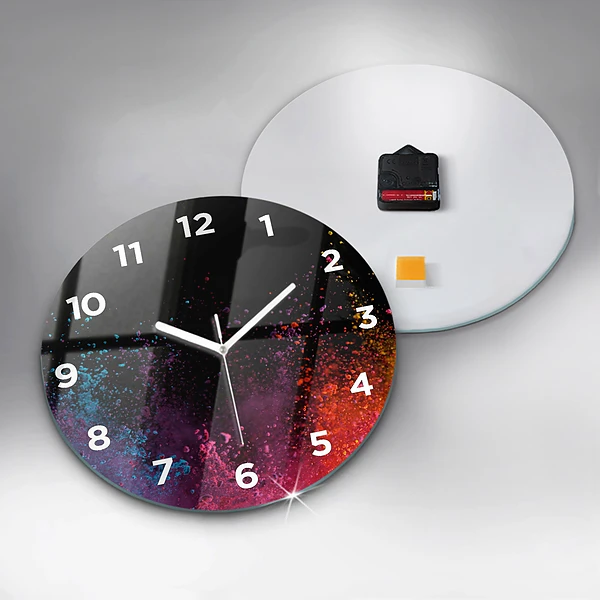 Wanduhr glas rund Explosion der Farben