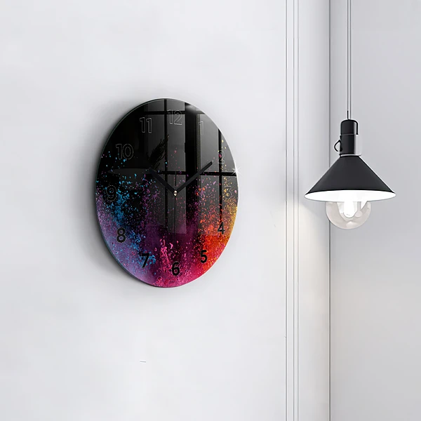 Wanduhr glas rund Explosion der Farben