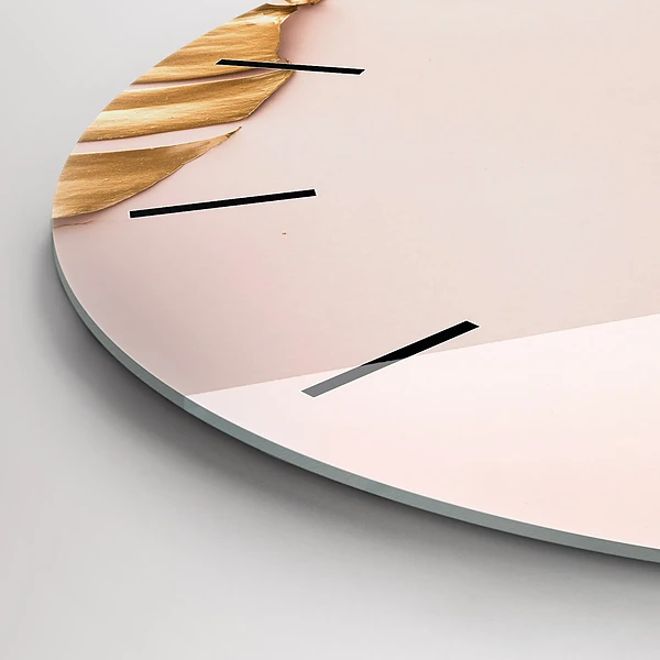 Wanduhr glas rund Goldene tropische Blätter