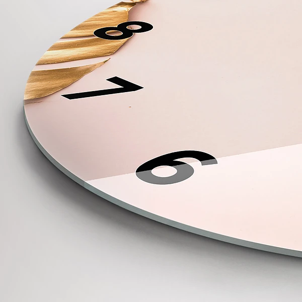 Wanduhr glas rund Goldene tropische Blätter