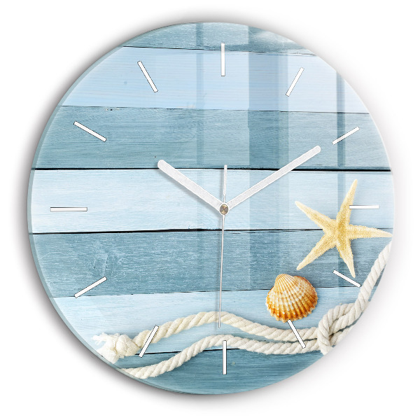 Wanduhr glas rund Streifen und Muscheln