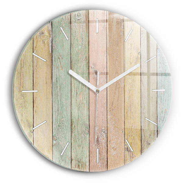 Wanduhr glas rund Farbige Bretter