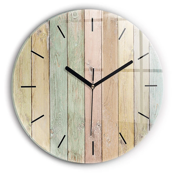 Wanduhr glas rund Farbige Bretter